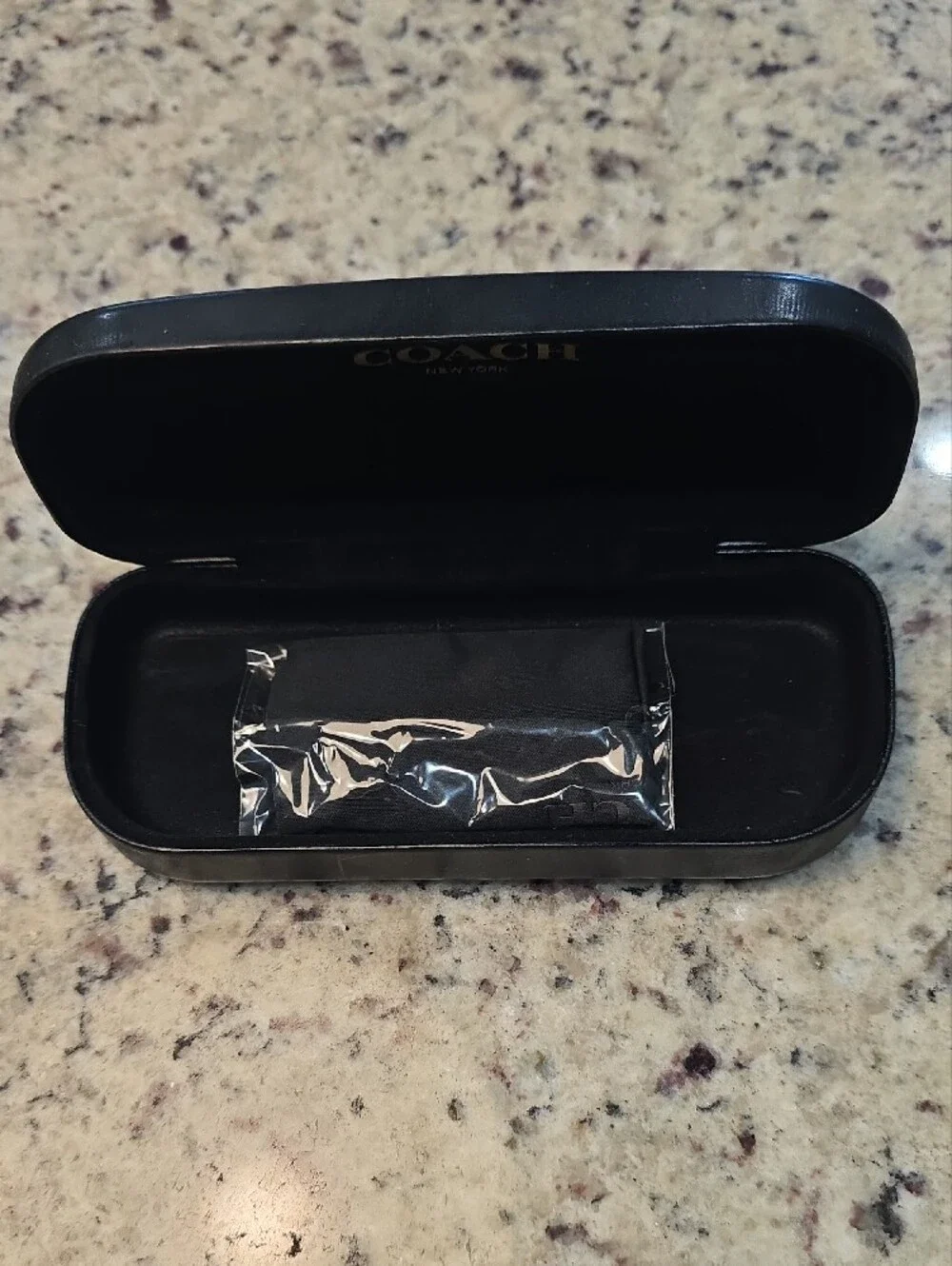 Coach Black Leather Sunglass Case with Embossed Logo